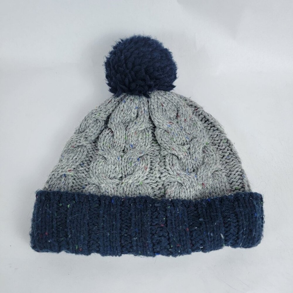 Baby Gap‎ Knit Beanie with Pom Gray Navy Winter Snow Classic Preppy Normcore